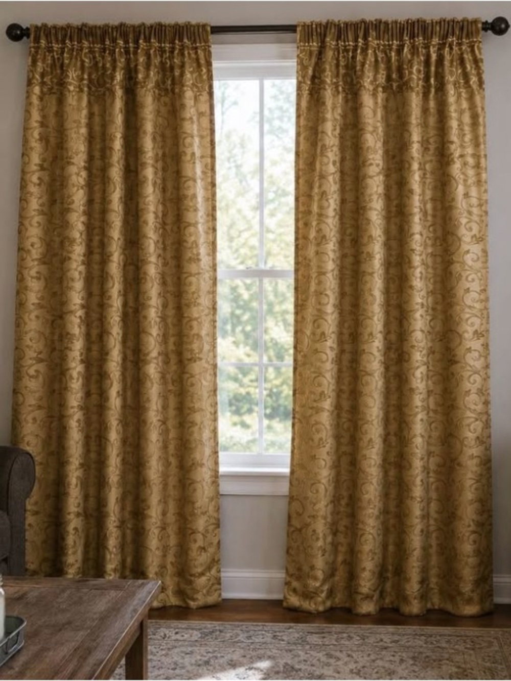 Gold Taupe Curtain Panels w/ Tiebacks Set of 2 56x90
